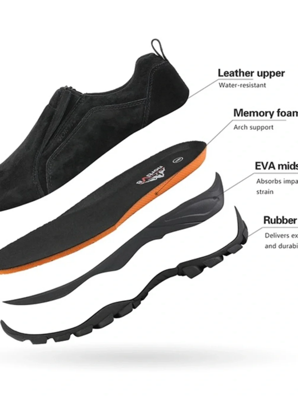 Nortiv8 mens slip on suede loafers water resistant hiking trails walking shoes 8